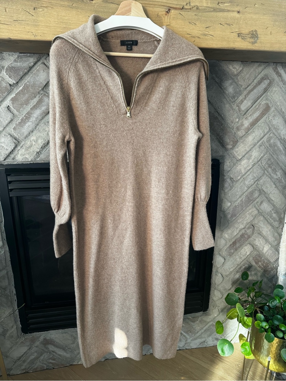 J. Crew Taupe Zip-Neck Knit Midi Dress